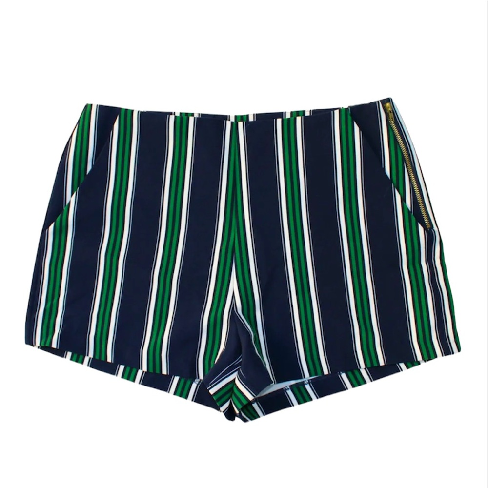 Women's Forever 21 Navy Blue / Green Striped High Waist Shorts w/ Zipper Size 28